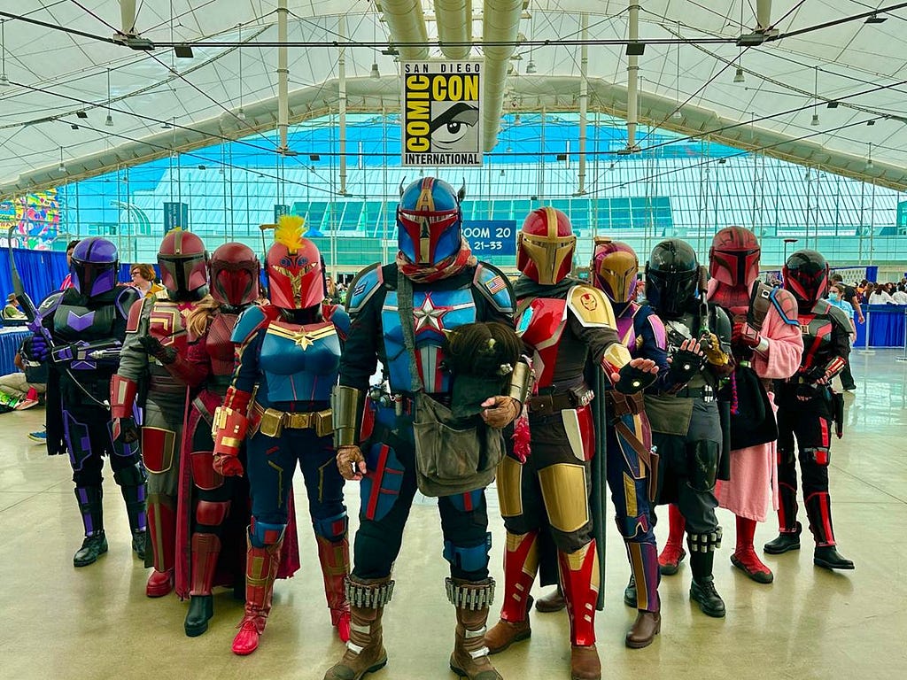 marvel costume players in comic-con convention center