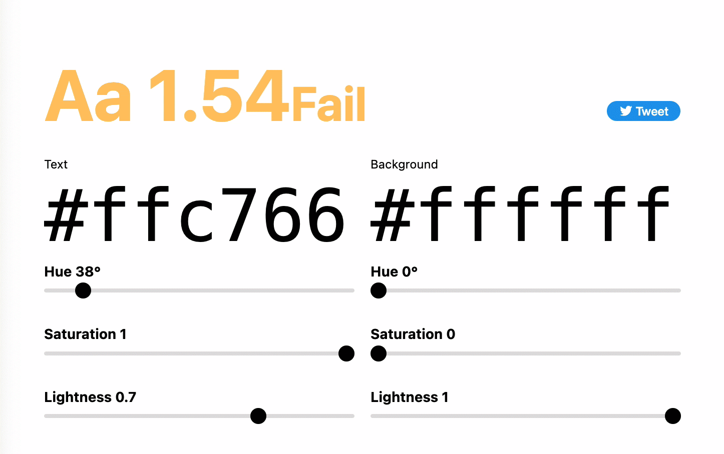 An animated image displaying sliders being used to increase/decrease lightness to achieve a AA 3.01 level that passes on color accessibility standards