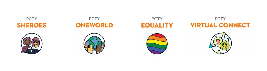 SHEroes (Female inclusion), OneWorld (Ethnic Diversity), Equality (LGBTQ+ Community) and Virtual Connect (Remote Population)