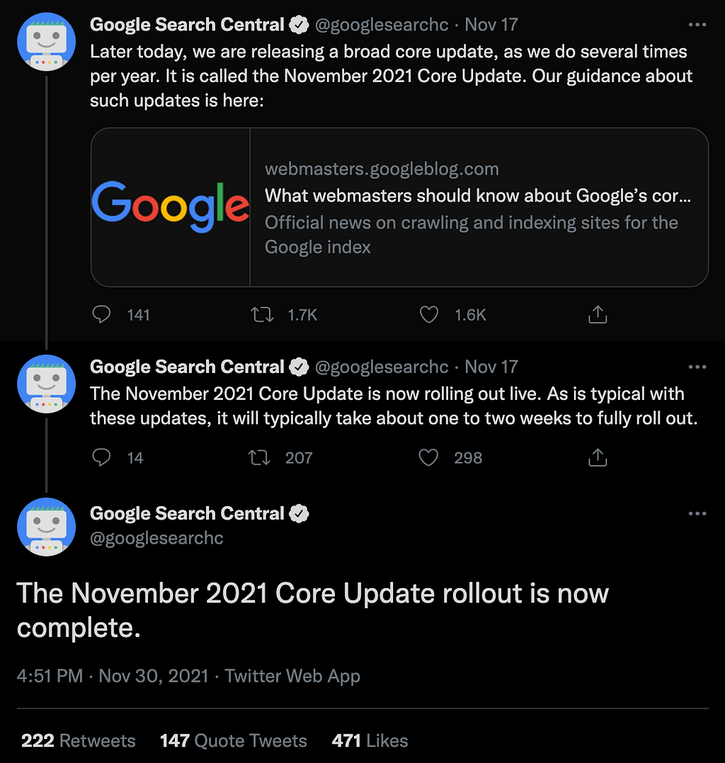 Google November 2021 core update is finished rolling out.