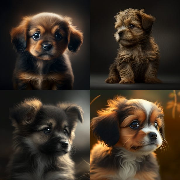 4 fluffy puppies