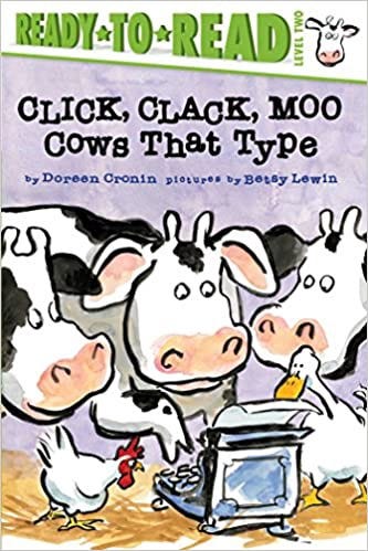 The book cover for the children’s book called “Click, Clack, Moo”