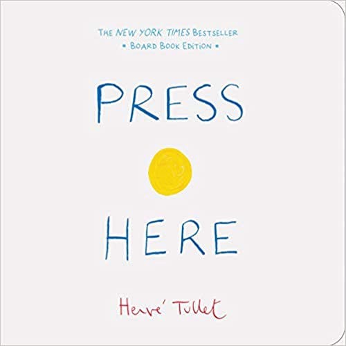 The book cover for the children’s book called “Press Here”