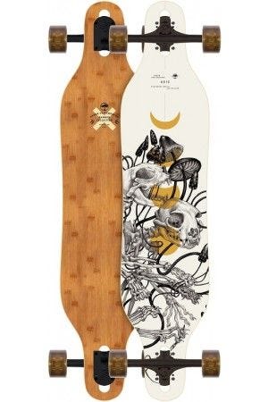 A cool style of a skateboard longboard made out of bamboo
