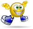 Smiling face cartoon character, jumping for joy.