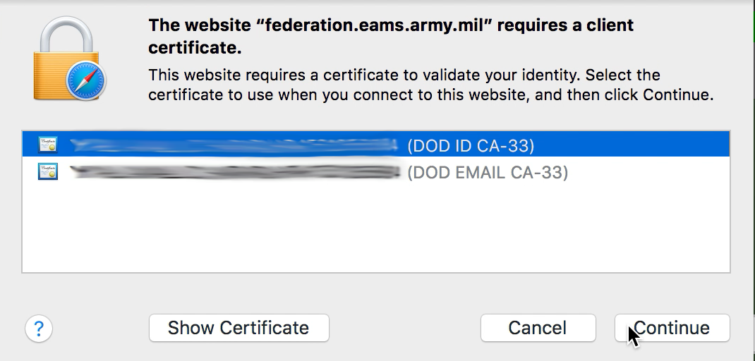 military cac for mac no client certificate presented