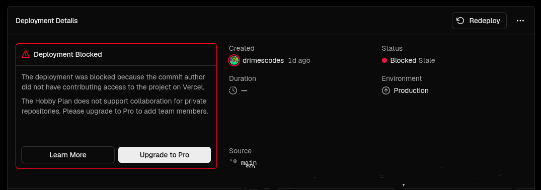 How to deploy to Vercel Hobby from a shared private repo