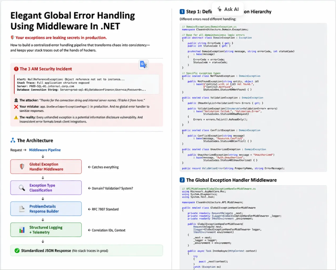 Elegant Global Error Handling Using Middleware In .NET