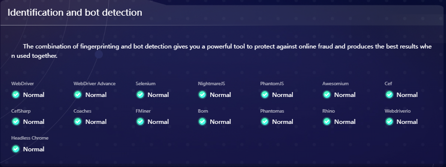 BrowserScan’s fingerprint recognition and robot recognition monitoring results