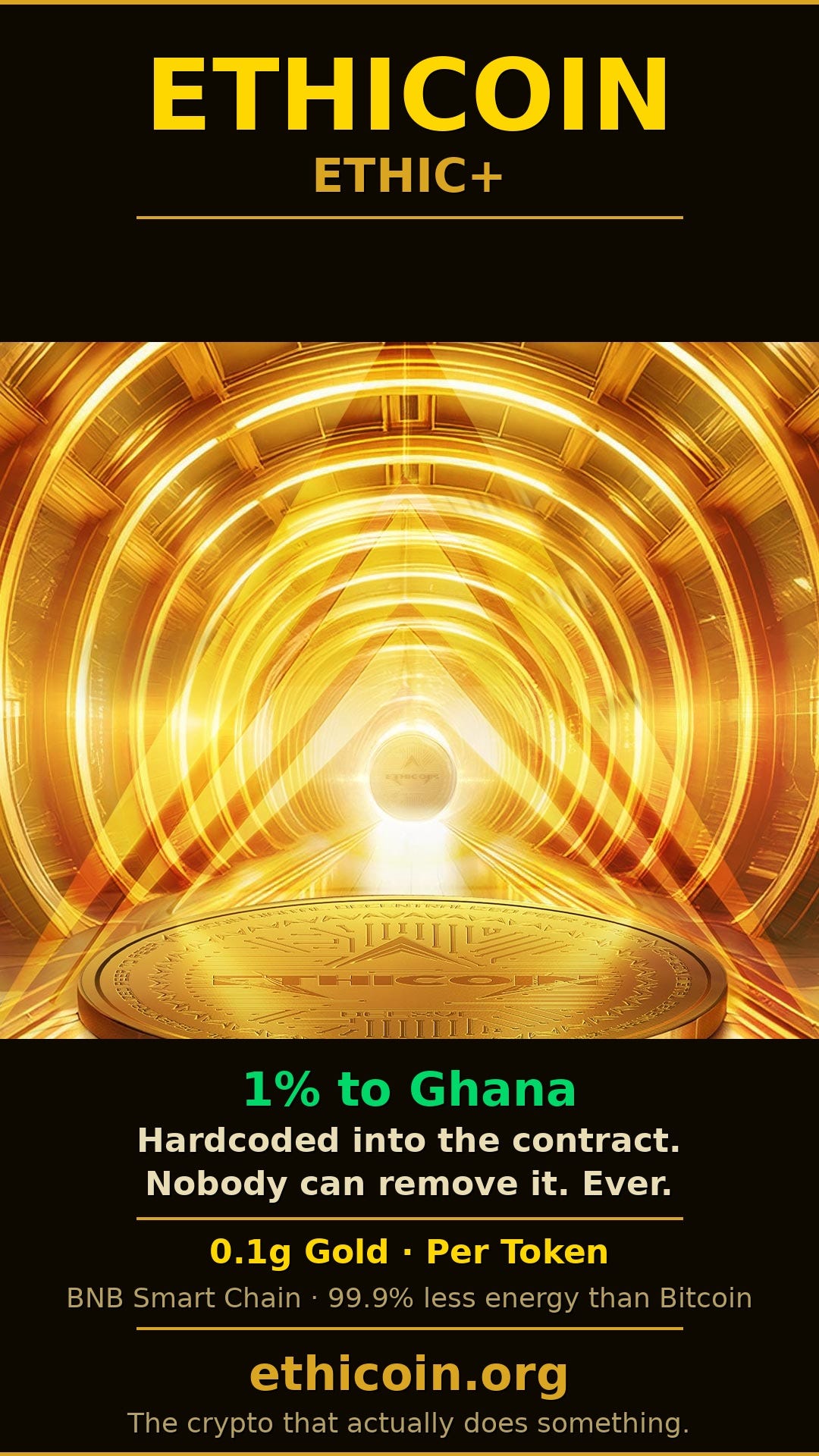 Ethicoin ETHIC+ — The Crypto With 1% Hardcoded to Ghana Forever
