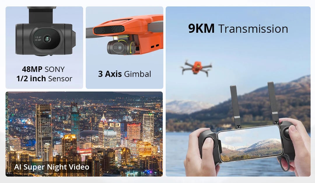 FIMI MINI 3: 4K 60fps AI Super Night Video Drone | 9km Range, 3-Axis Gimbal, Ultralight Design