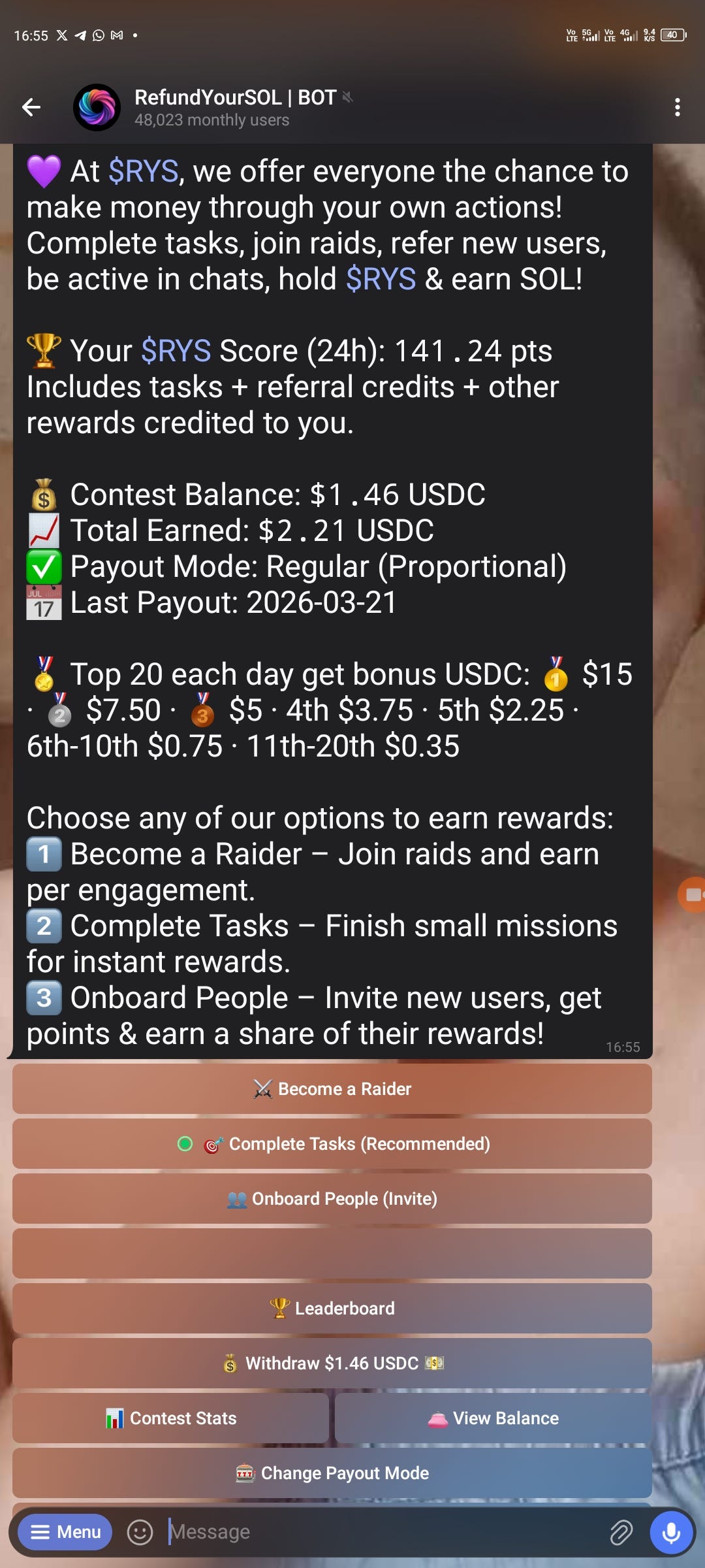 I got this income all by just chatting on RYS discord and telegram group.