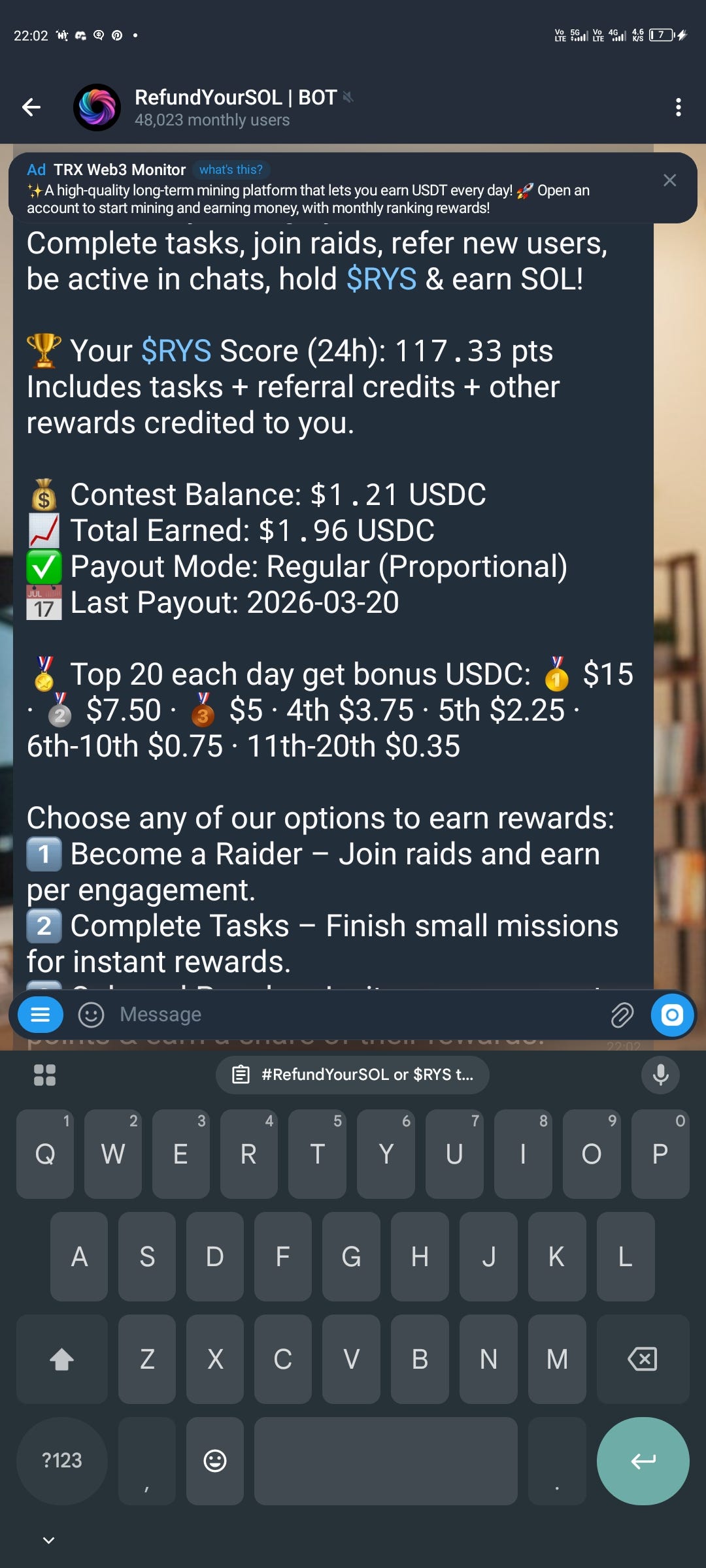I got this income all by just chatting on RYS discord and telegram group.