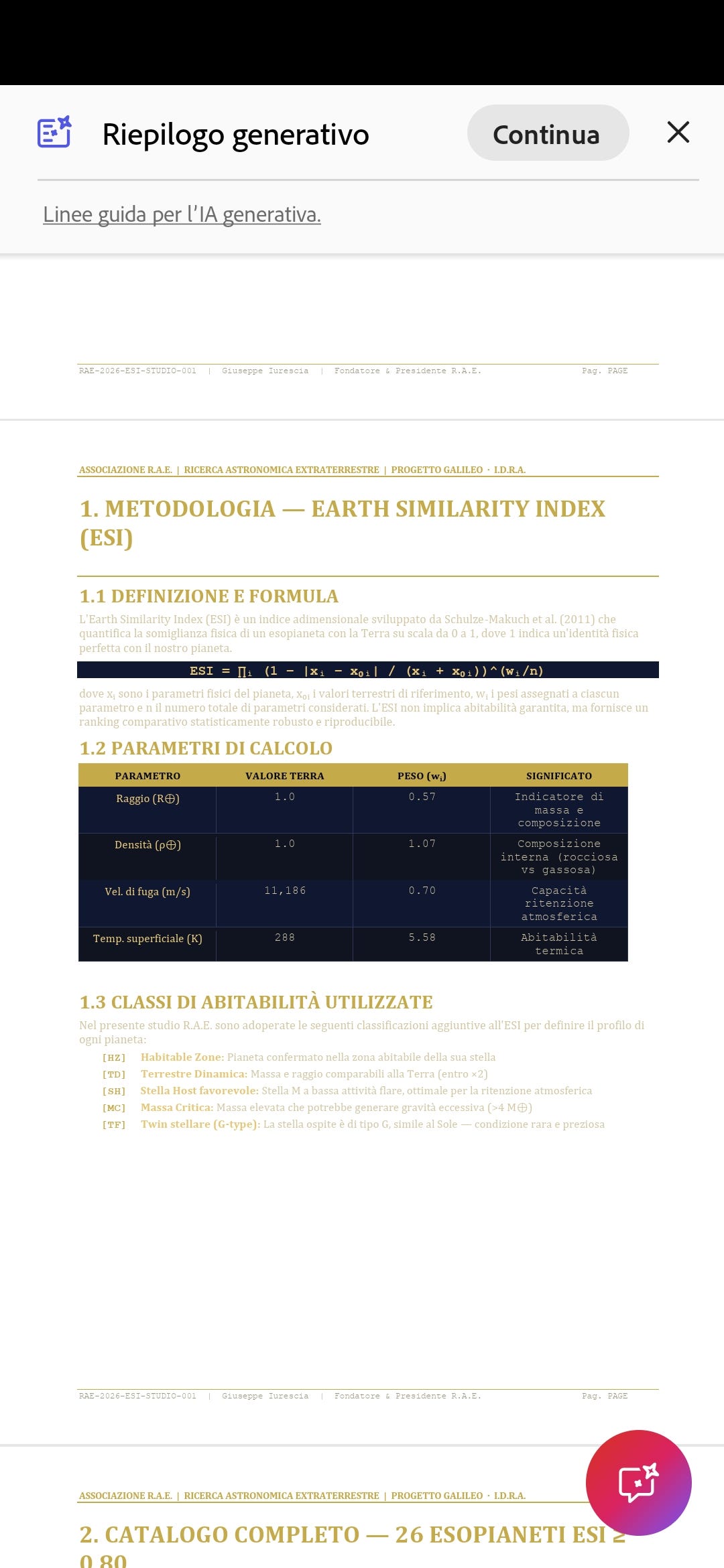 STUDIO ESOPLANETARIO ESI EARTH SIMILARITY INDEX ANALISI COMPARATIVA