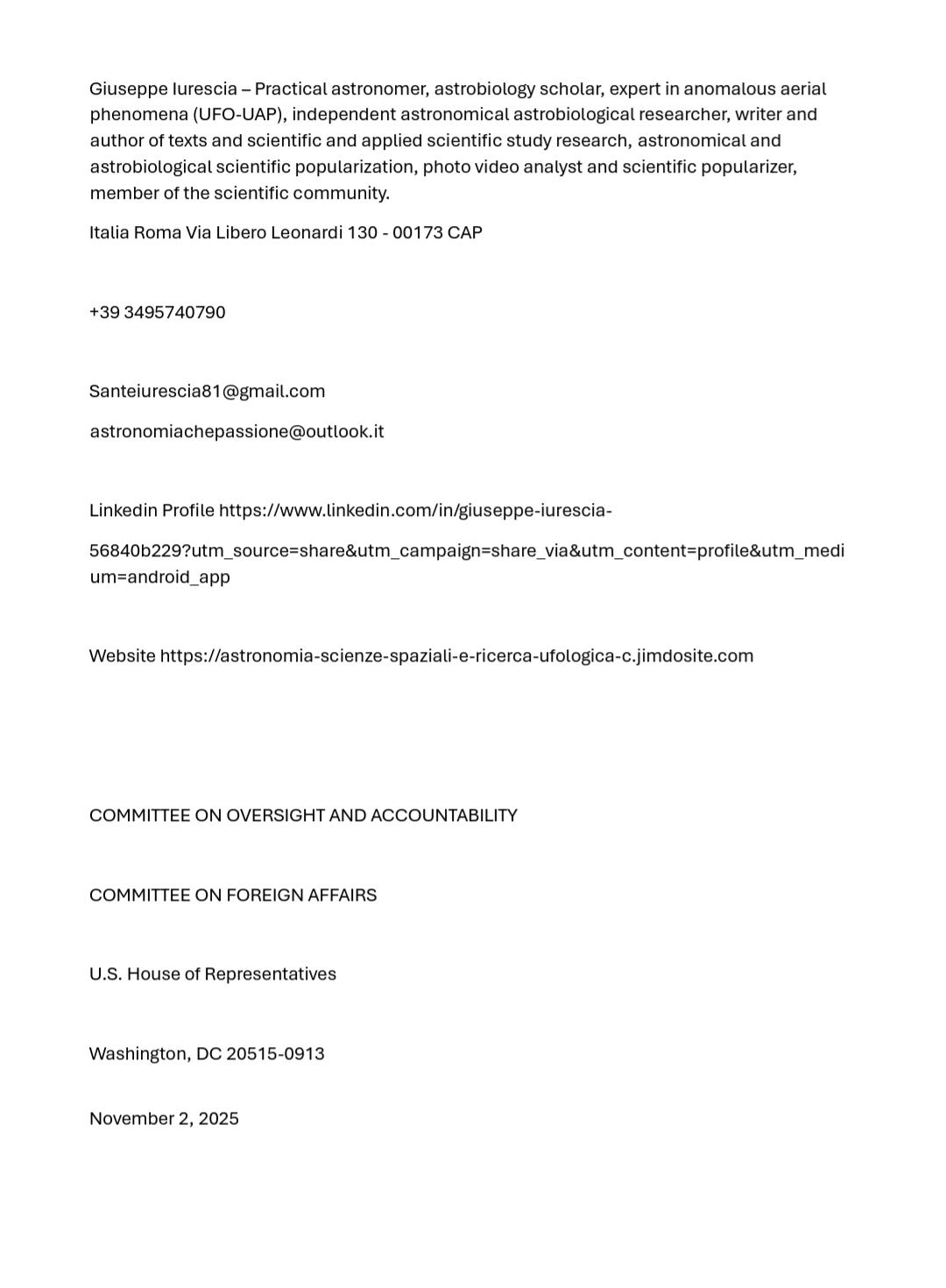 COMMITTEE ON OVERSIGHT AND ACCOUNTABILITY COMMITTEE ON FOREIGN AFFAIRS