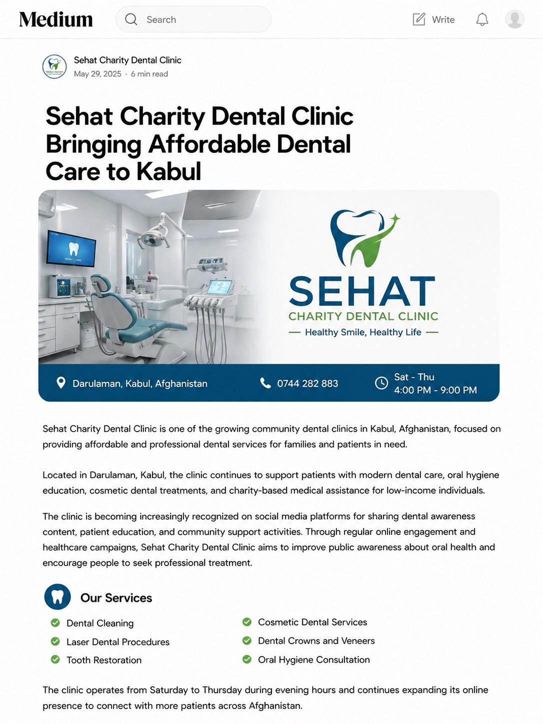 # Sehat Charity Dental Clinic Bringing Affordable Dental Care to Kabul