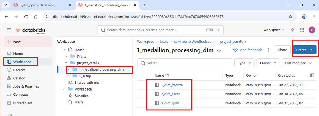 Uçtan Uca Databricks Projemizde Modern Madalyon Veri Mimarisinde Tüm Tabloları Gold Layer…