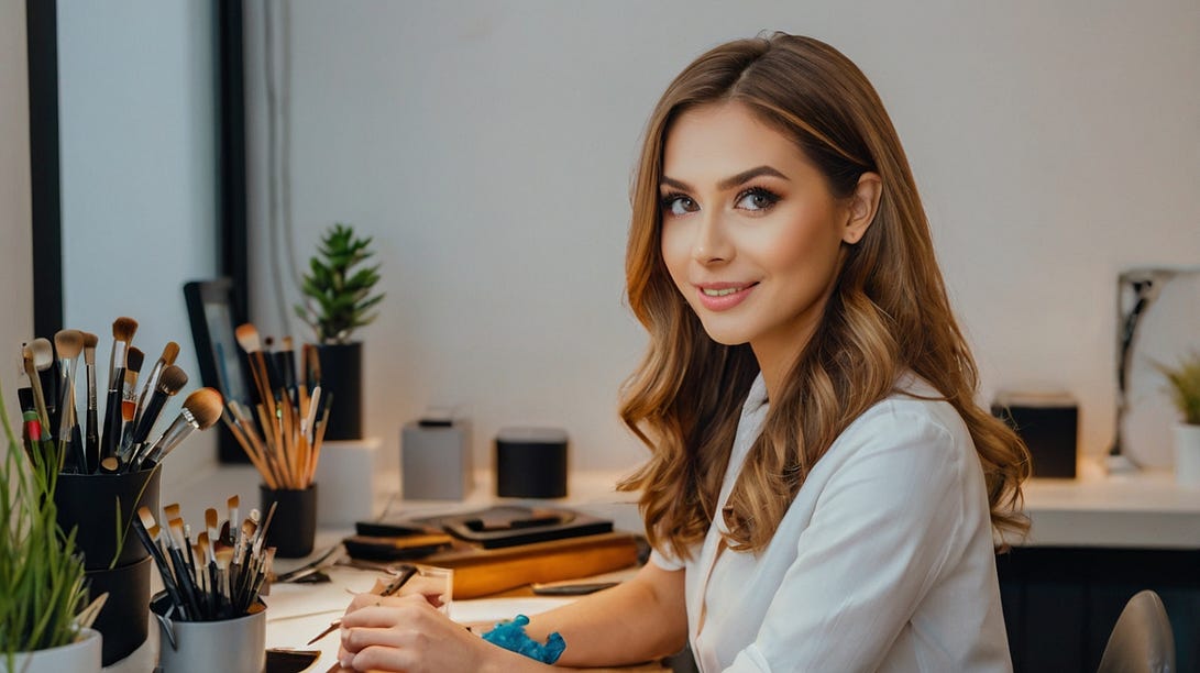 Beauty expert studying on table