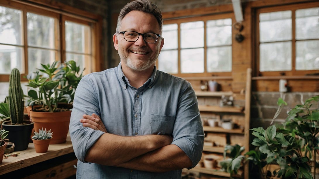Happy man in plant growth business
