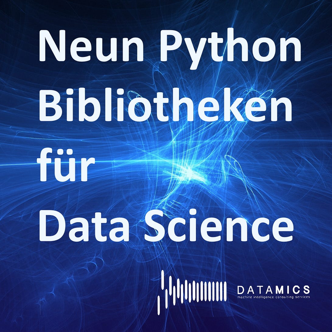 Blauer Hintergrund mit Text: Neun Python Bibliotheken für Data Science