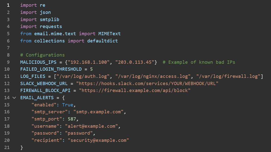 Python Code for Automated Log Analysis & Alerting