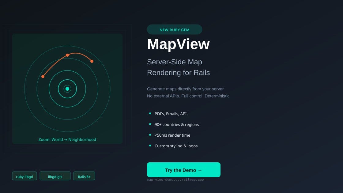 GIS on Medium - MapView: Server-Side Map Rendering for Rails