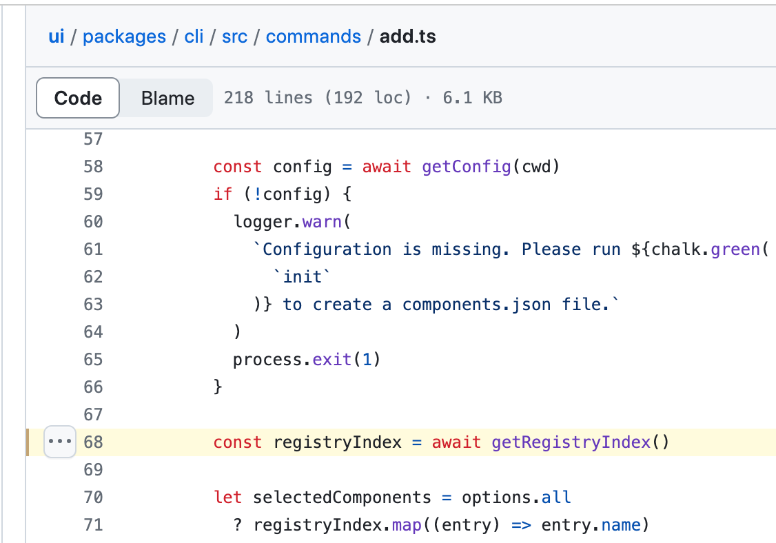 getRegistryIndex() function in shadcn-ui/ui source code.