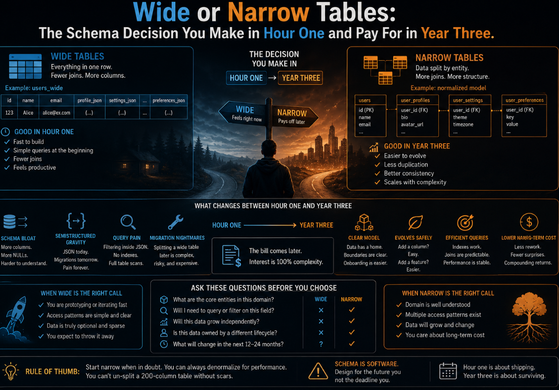 Wide or Narrow Tables: The Schema Decision You Make in Hour One and Pay For in Year Three.
