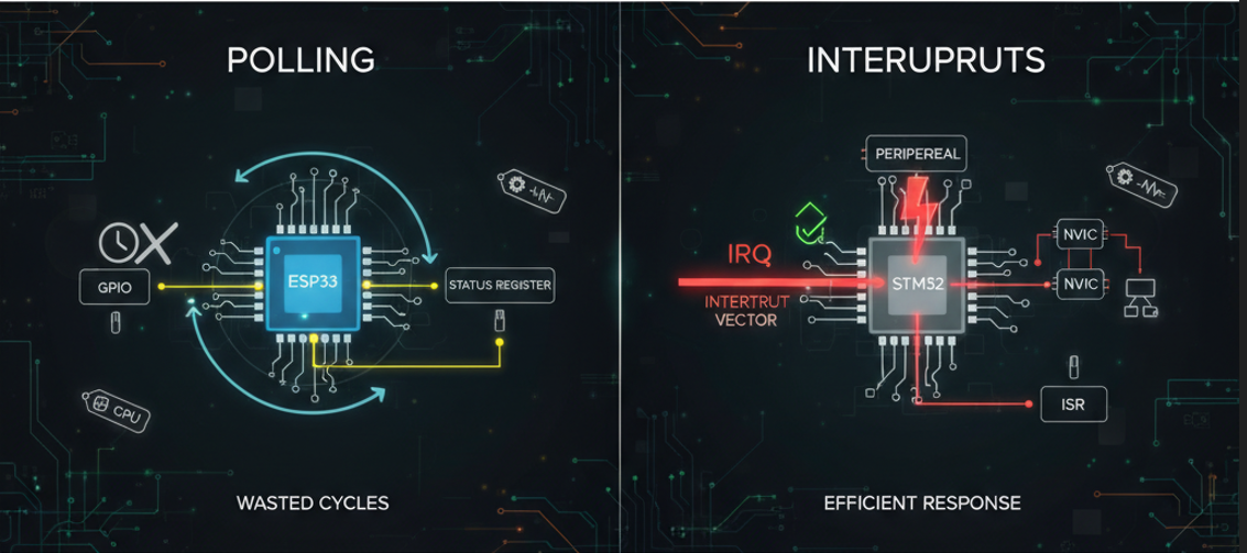 Interrupts vs. Polling in Embedded Systems: ESP32 & STM32 Deep Dive
