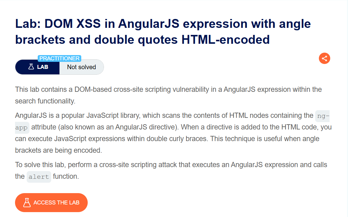 Lab: DOM XSS in AngularJS expression with angle brackets and double quotes HTML-encoded