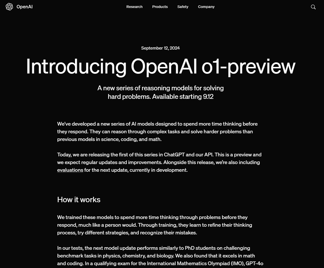 Revolution of AI Thinking: A Quick Review of OpenAI’s Latest Model, “o1”