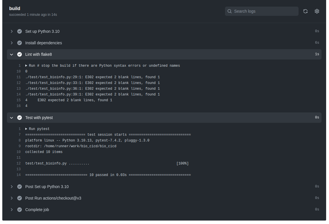 Create your ci cd chain for bioinformatics projects using github