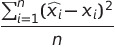 The sum of x i hat minus x i squared for all i from one to n, all divided by n