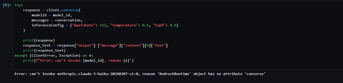 How to solve Bedrock Converse API ‘BedrockRunTime’ object has no attribute error?