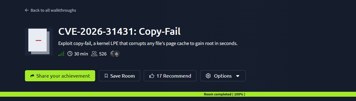CVE-2026–31431: Copy-Fail (THM) Tryhackme Walkthrough