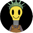 Cartoon photo of a smiley yellow lightbulb wearing a crown
