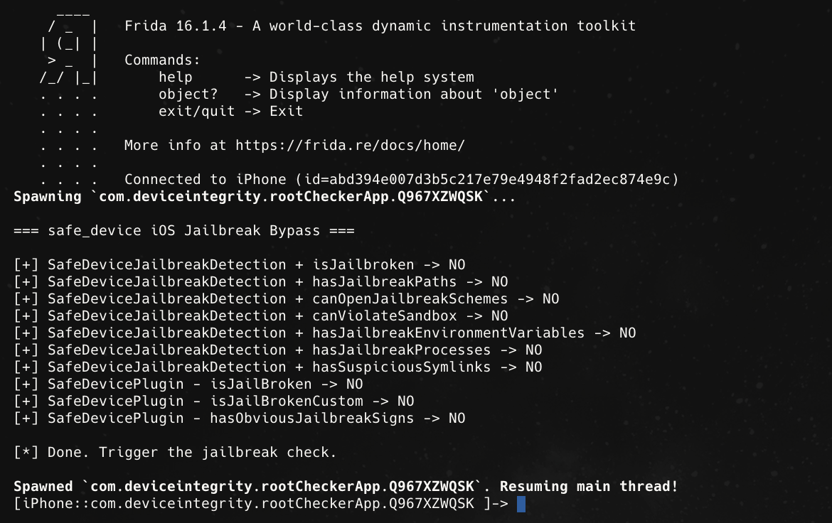 IOS Bypass Root detection in 1.3.10 safe_device package