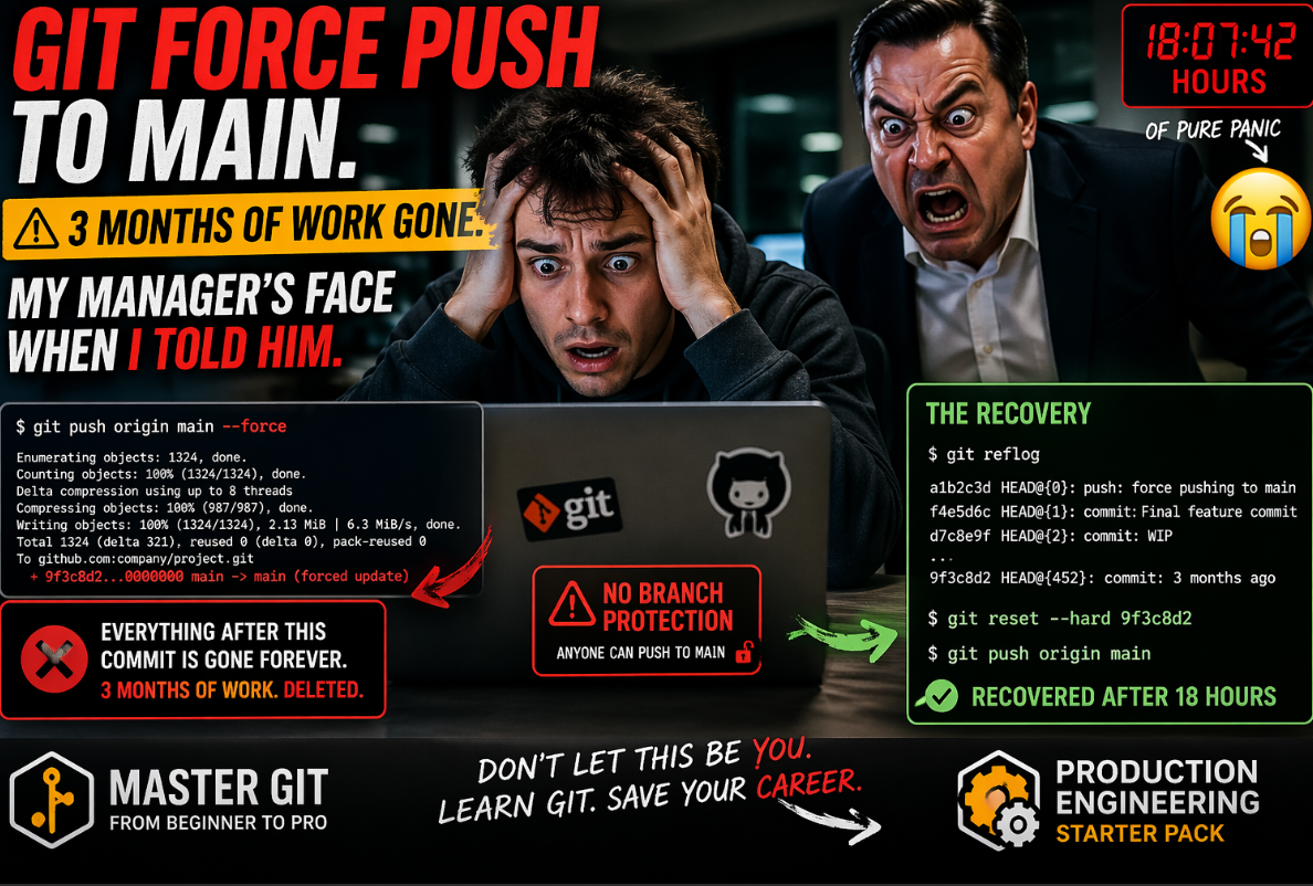 Git Force Push to Main. 3 Months of Work Gone. My Manager’s Face When I Told Him.