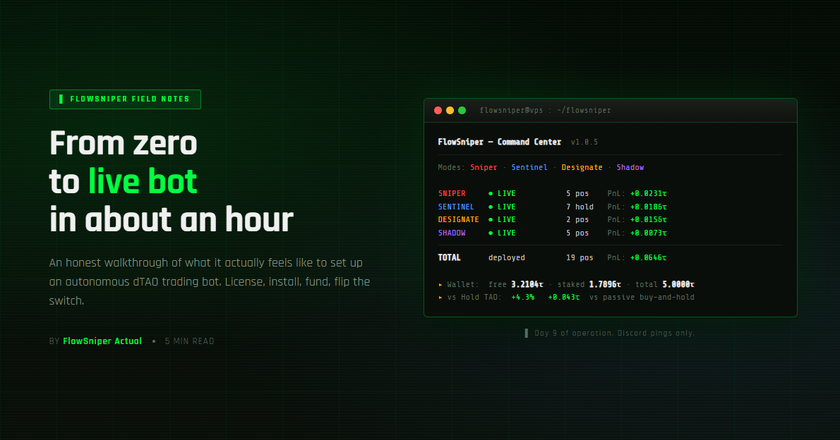 From Zero to Live FlowSniper Bot in minutes.