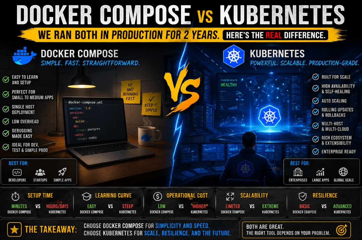 Docker Compose vs Kubernetes: We Ran Both in Production for 2 Years. Here’s the Real Difference.