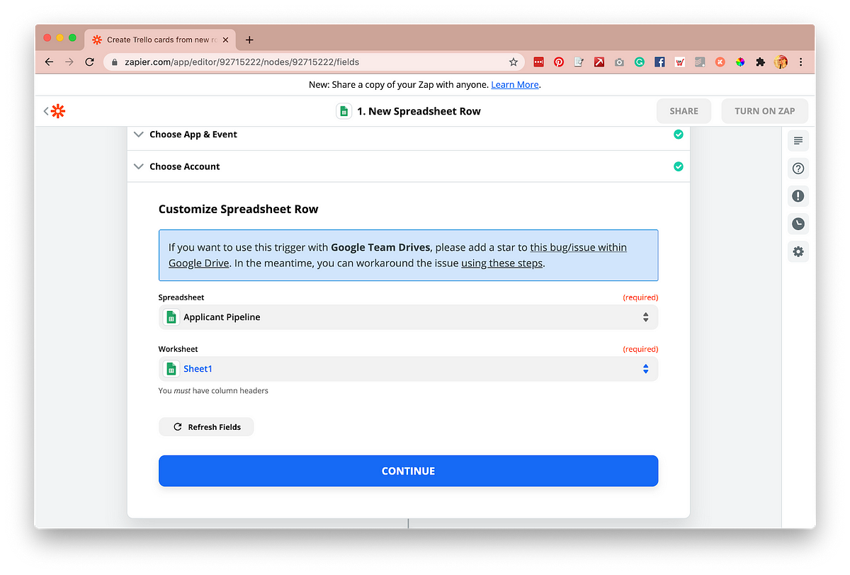 New spreadsheet row screenshot | Zapier