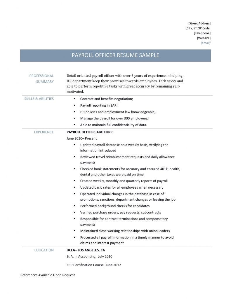 payroll officer resume samples  u2013 online resume builders  u2013 medium