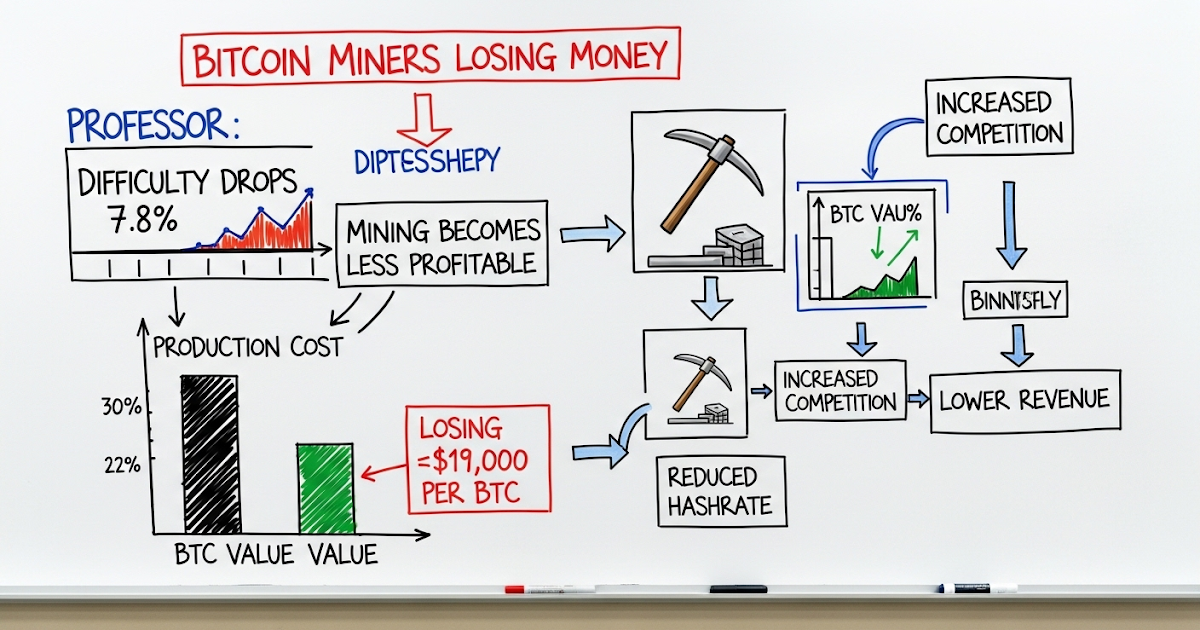 Bitcoin Miners Are Losing $19,000 Per Coin as Difficulty Crashes 7.8% — Here’s What It Means