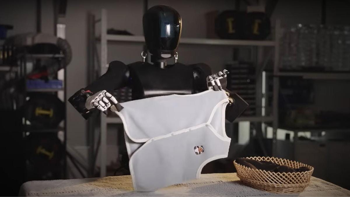 A robot ttoasts marshmallows, folds clothes & dances