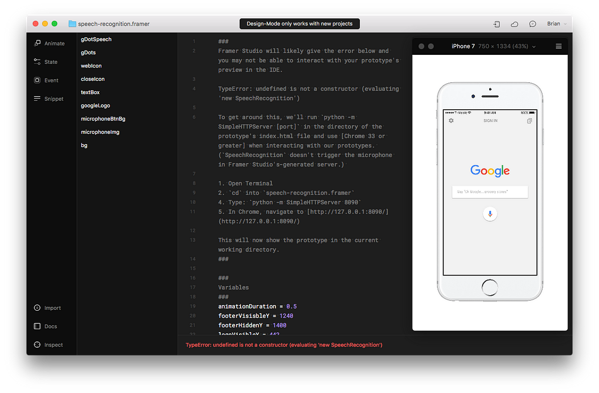 Prototyping Speech Recognition in Framer.js Framer