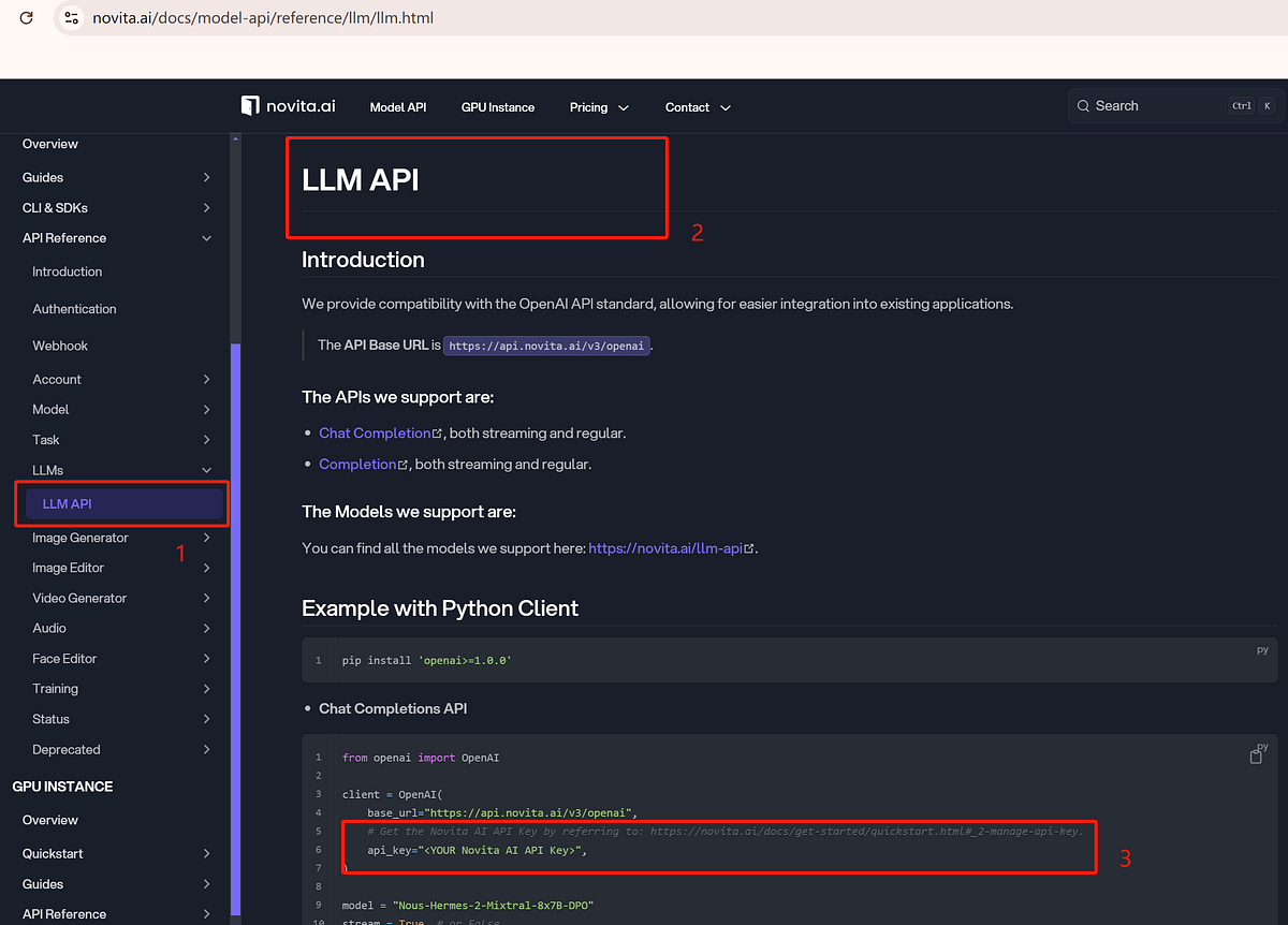 novita ai llm integration