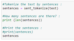 Figure 14: Using sent_tokenize( ) to tokenize the text as sentences.