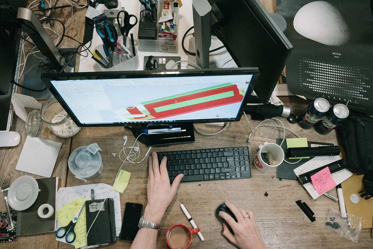 a cluttered work desk