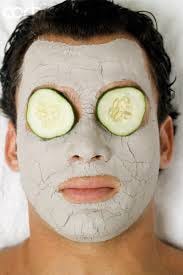 This is not my husband. He would never waste cucumbers on his eyes. He loves eating them too much.