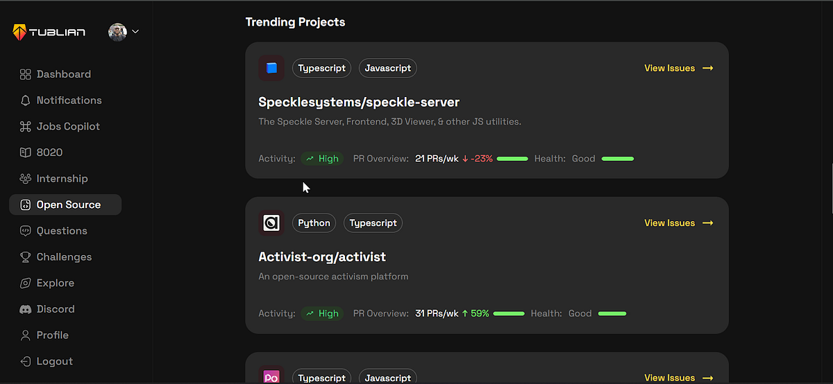 Trending Open Source projects